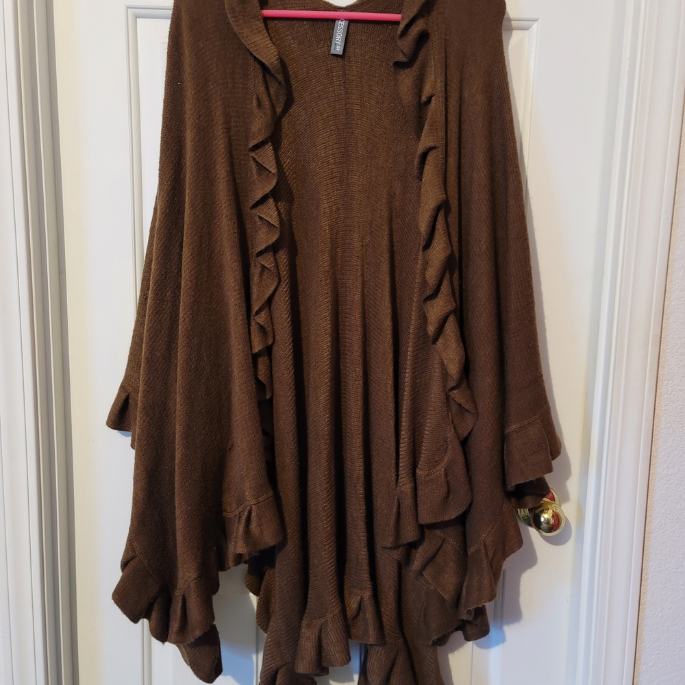 Elegant Brown Ruffled Women's Poncho